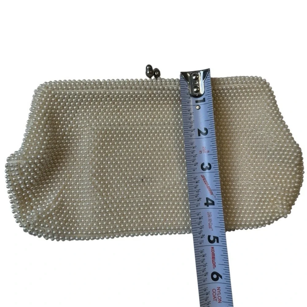 Vintage 1960 Bon Soir‎ Italian Pearl Cream Clutch Purse Beads Silk Wedding B72Q